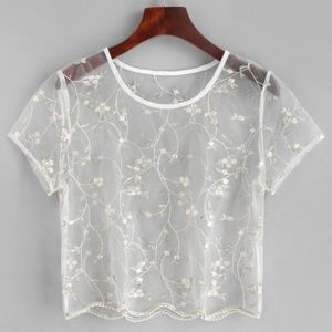 floral embroidered sheer top